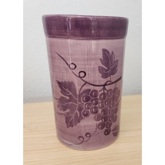 Wine Bucket Ice Ceramic Hand Painted Glazed Grape Cluster Design  6 " Wide  8" T - Picture 2 of 9